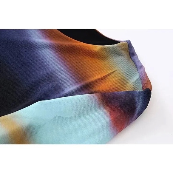 Zara Mesh Long Sleeve Sunset Drape Long Summer Gradient Dress Medium - Picture 6 of 7